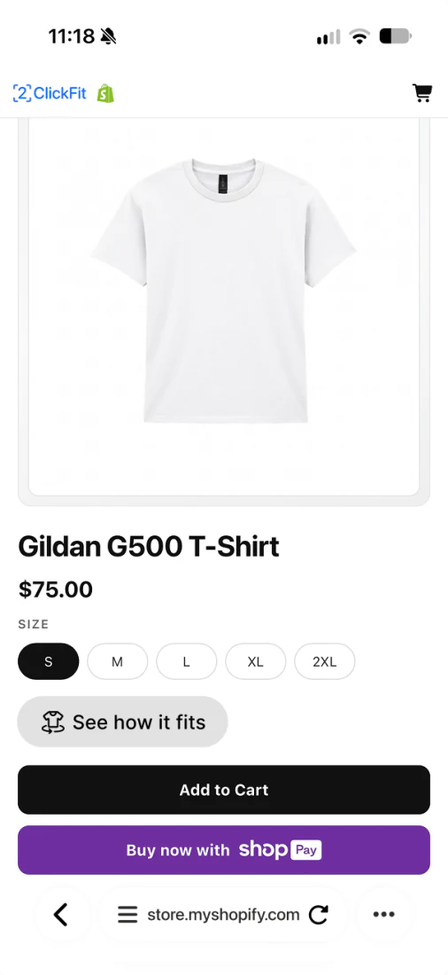 Gildan T-shirt product page with the See how it fits button
